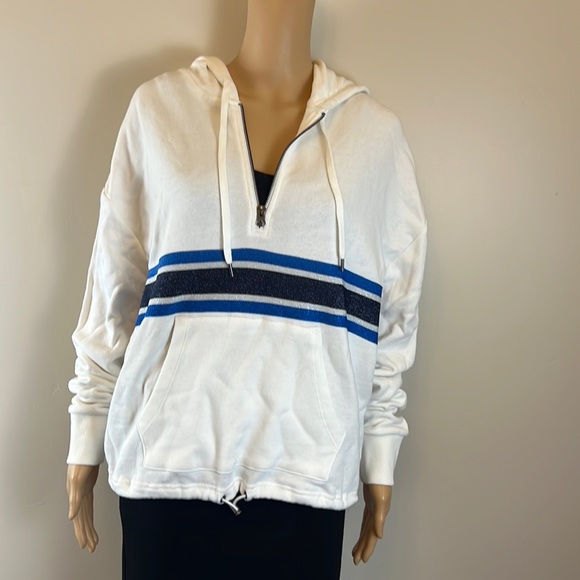 Spiritual Gangster white and metallic blue striped hoodie New - Picture 2 of 7
